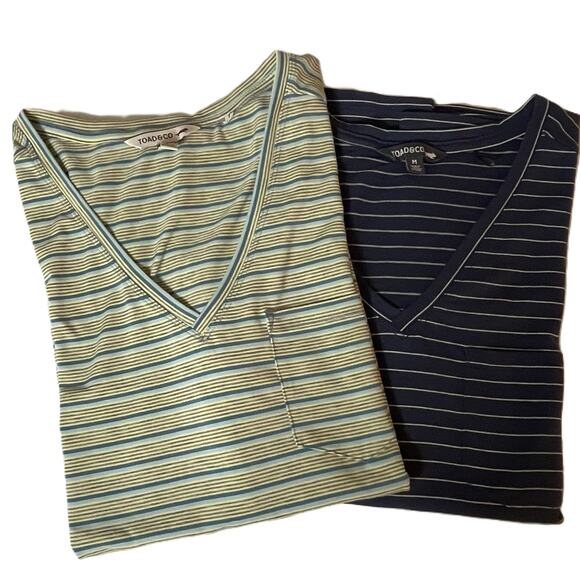 Toad&Co Swifty Pocket Tee Lot 2 Women’s M Striped V Neck Short Sleeve Shirts - Picture 1 of 15